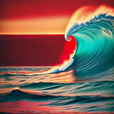 under blood red water waves with a border red line giger style van gogh