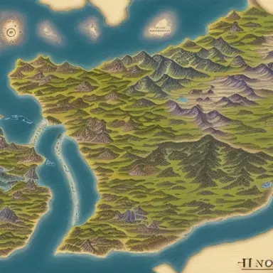 a highly detailed role playing map in medieval fantasy style depicting an imaginary country with cities rivers forests swamp