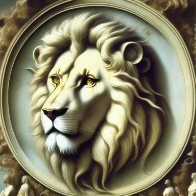 portrait of the holy lion in heaven, hans holbein, ernst haeckel, ivory colored background, ivory