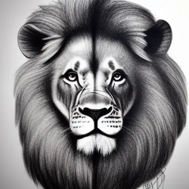 lion drawn in graphite pencil, portrait, very detailed