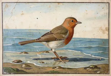 a robin at low tide fresco