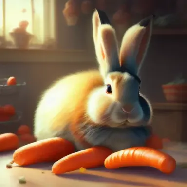 The rabbit is buried in a pile of carrots, fluffy, and oil painted texture, soft smooth lighting, soft colors, soft colors, 20mm