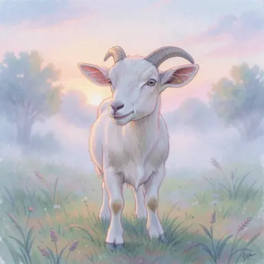 pastel drawing of a kid goat in evening mist