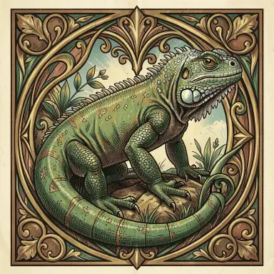 an iguana art nouveau illustration