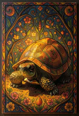 a tortoise with the first lights on folk art