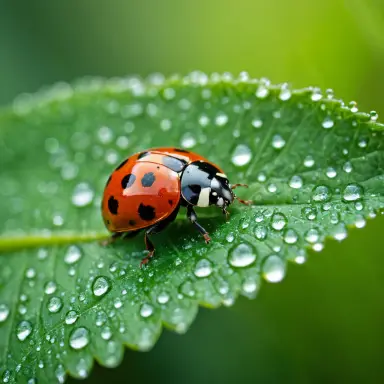 macro photograph of a ladybird on a dewy green leaf morning light bokeh award winning photography