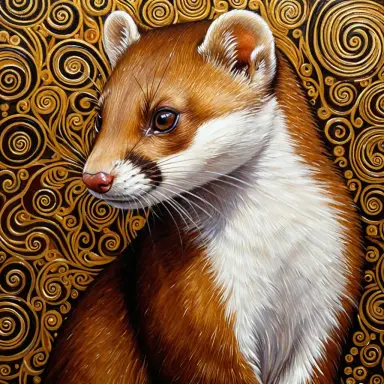 a weasel close up romantic painting in the style of gustav klimt