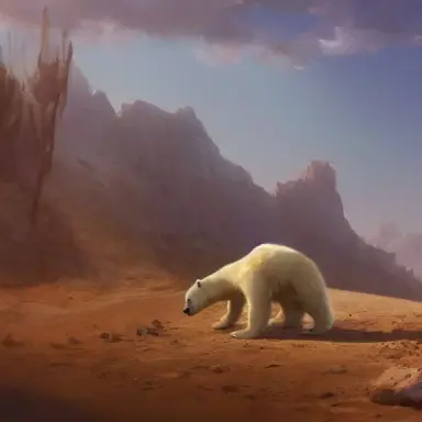 polar bear in the desert painting by Craig Mullins octane rendering soft morning lighting wide angle lens in the style of Hayao H 576 W 576 n 6 i s 150 S 3817196705 ts 1660020179 idx 2