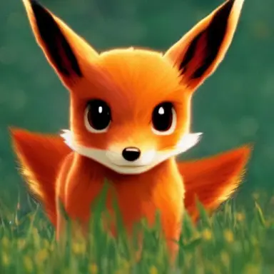 y Eevee the fox like evolution Pokemon looking at you curiously from a grassy field