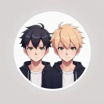 cute two boys anime logo website minimal, fine details, 4k resolution
