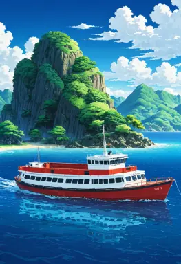 anime background an island ferry in the style of range murata