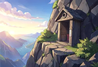 anime style a cliff shrine