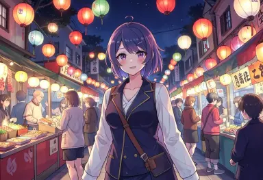 anime background a night market with lanterns