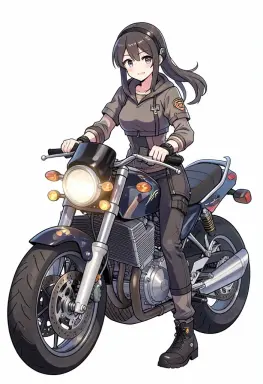 anime style a mechanic girl with a motorbike