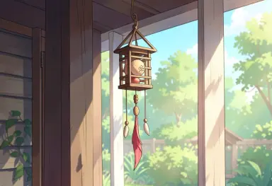 anime style a wind chime on a porch