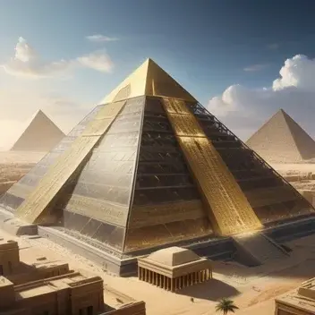 megalopolis with colossal egyptian pyramid, two thousand feet high, incredible, very aesthetic, hyper giant