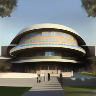 Modern architecture with the Indian traditional architecture look, student center, with a big opening