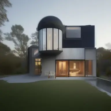 house with convex windows, architecture