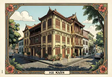 hoi an art nouveau illustration at midday with hard shadows