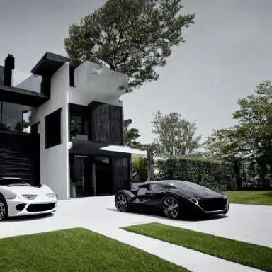 villa supercar modern luxus luxe house architecture design stable diffusion
