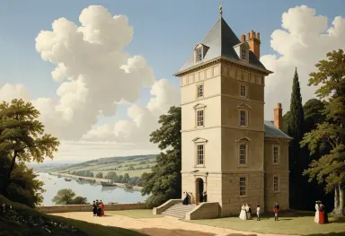 a georgian tower house on a bank holiday academic painting in the style of michael parkes
