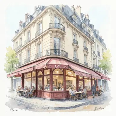 watercolor sketch of a paris cafe facade