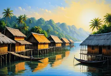a stilt village luminist painting