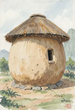 naive painting of a round earthen tulou