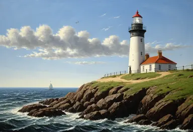 a lighthouse on a mole realist painting