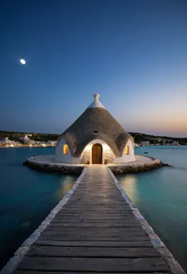 a trullo house from the pier long exposure photograph