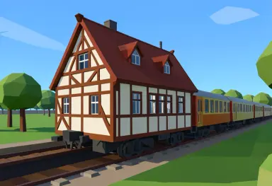 a baltic half timber from a passing train low poly