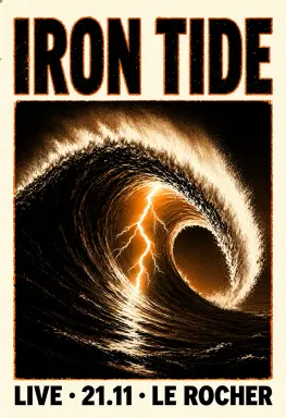 a concert poster for a rock band the band name iron tide in distressed bold letters at the top with live 21