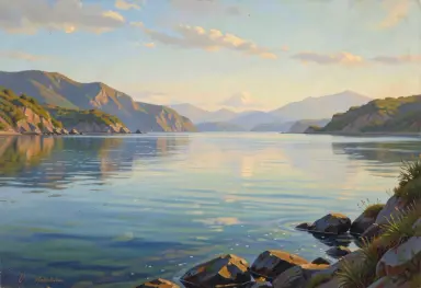 luminist painting of a calm bay