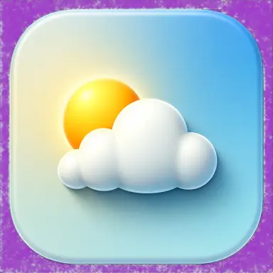a mobile app icon design for a weather app a rounded square with a soft gradient sky a 3d sun partly behind a