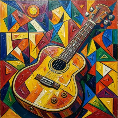 cubist painting of a guitar