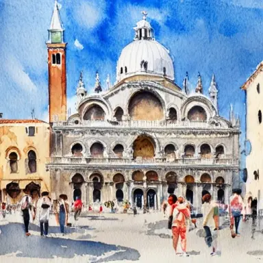 watercolor san marco church square venice italy watercolor painting by joseph zbukvic 2