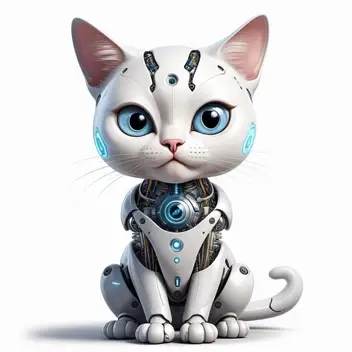 ultra detailed cartoon caricatures of artificial intelligence, beautiful charismatic cat body, image is white background