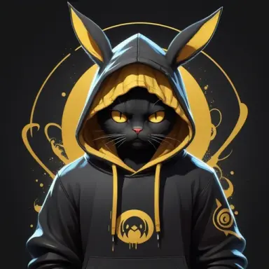 cartoon character of a person with a hoodie , in style of cytus and deemo, ork, gold chains, realistic anime cat, dripping black