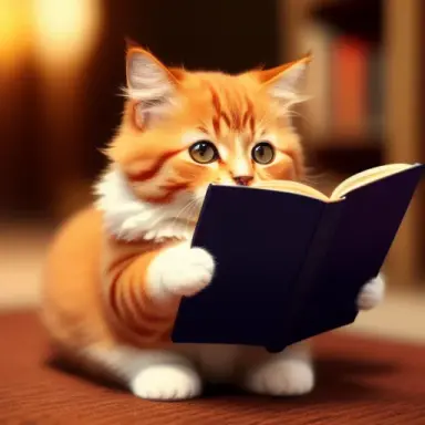 cute fluffy cat, reading a book, 4k resolution, masterpiece
