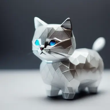 cute toy cat made of gray glass, geometric accurate, relief on skin, plastic relief surface of body, intricate details, cinemati