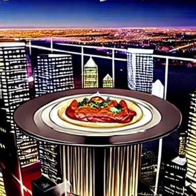luxury feast on top of skyscrapers