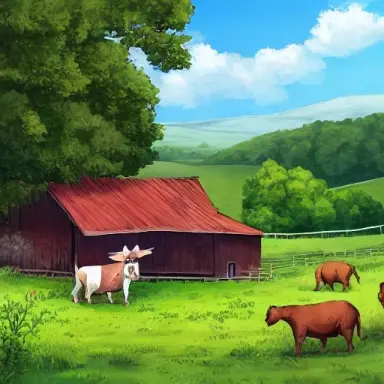 countryside with barn animals