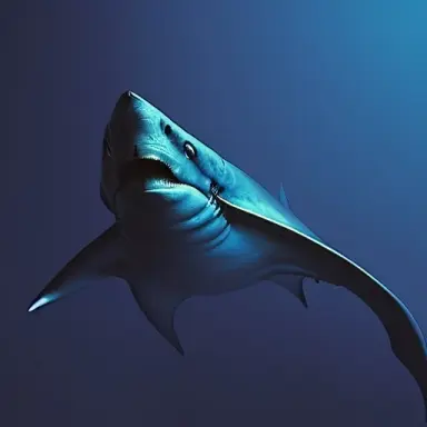 a alien shark is shown in a dark blue background with a blue light behind it and a black background, by H. R. Giger movie