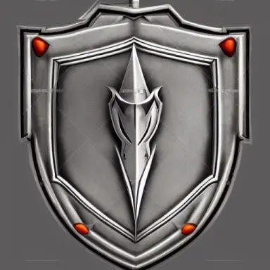 video game art, medieval grey metal shield, decorated with pointy engraved shapes, strictly symmetric, dragon quest style