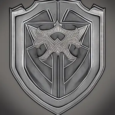video game art, medieval grey metal shield, decorated with pointy engraved shapes, strictly symmetric, dragon quest style