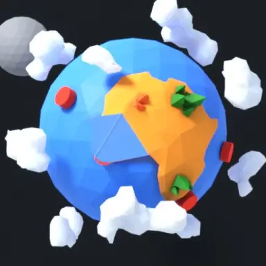 a plane flying over planet low poly