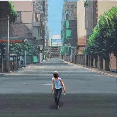 Ricky Montogue skipping down an empty street, ((gross)), ((hyper real)), Camille Souter