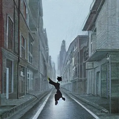 Ricky Montogue skipping down an empty street, ((gross)), ((hyper real)), Camille Souter