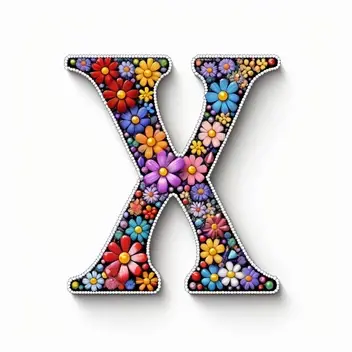 illustration letter v with flowers covered in colorful microscopy beads, beaded pointillism style, pixel art. image is white background
