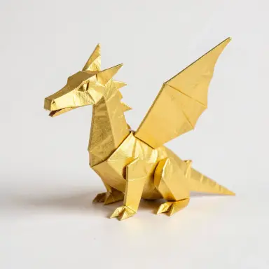 origami dragon in gold paper
